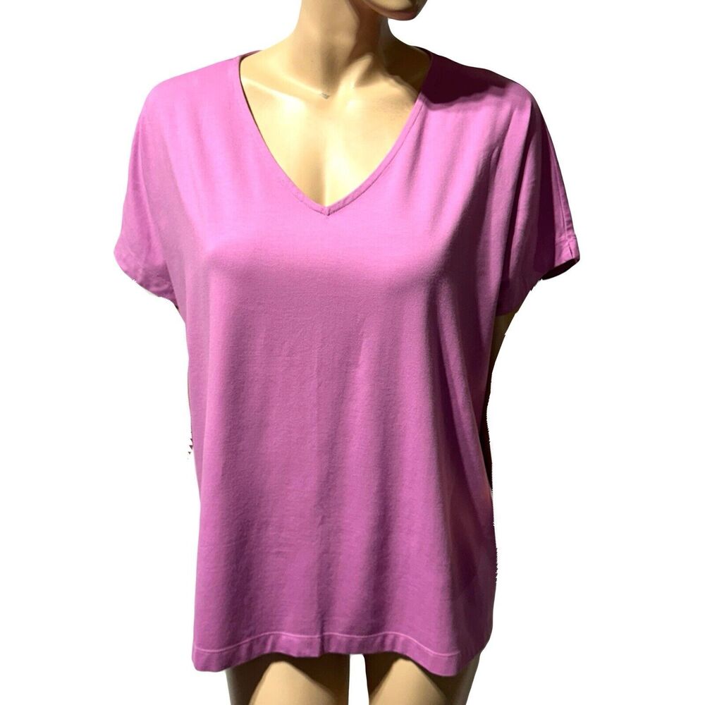 J.Jill Luxe Supima Easy Tee Size XL Womens Top Pink Petunia Boxy V-Neck NWT - Picture 2 of 9